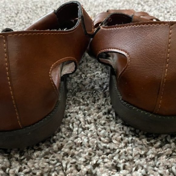 Tan LEATHER Men's FISHERMAN Basket-weave BUCKLE SANDALS * 9 (wider fit) * EUC - Picture 6 of 7